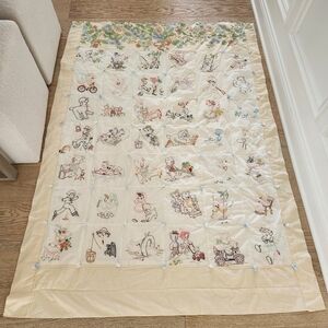 Vintage Handmade Embroidered Children's Quilt